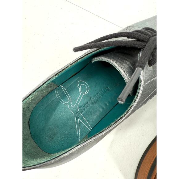 Pskaufman No.1044 Tarmac Tie Derby Oxford Shoes Lotis Hand Painted Silver Size 6 - Picture 9 of 12